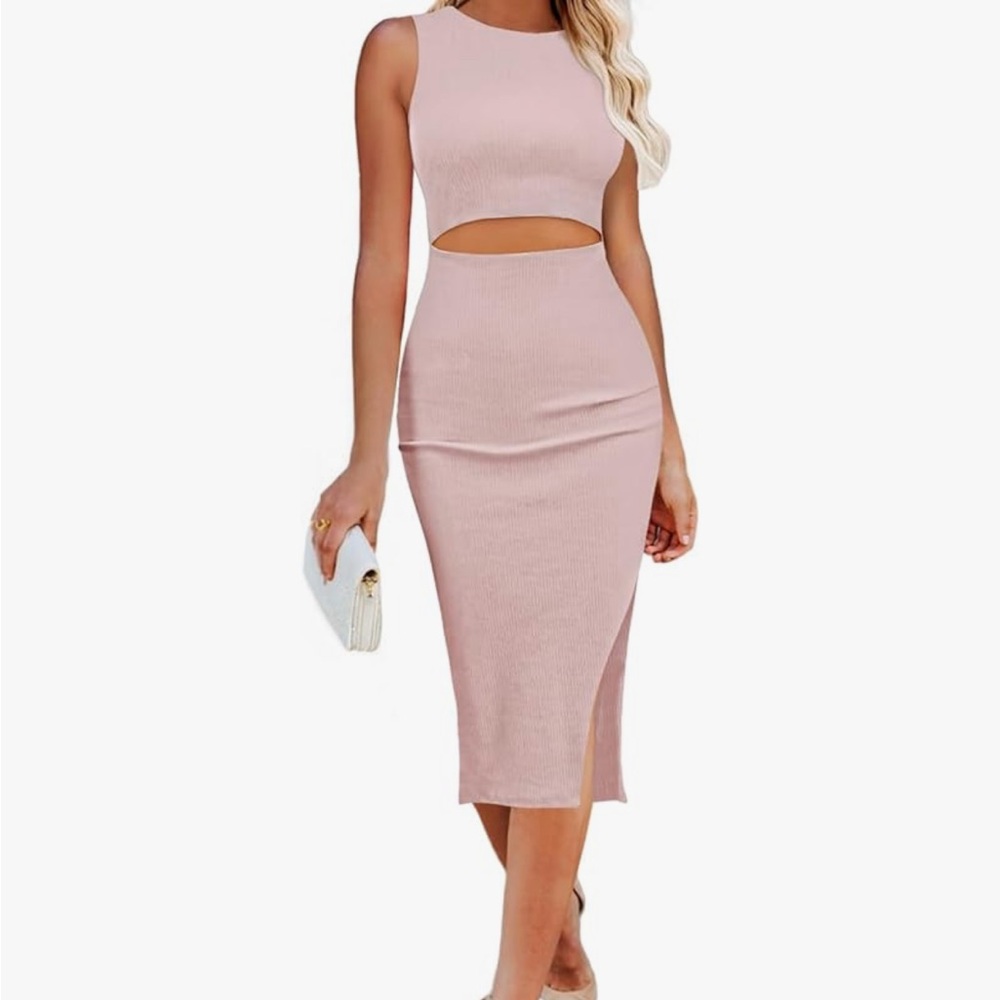 Chic cut out ribbed Pink Dress